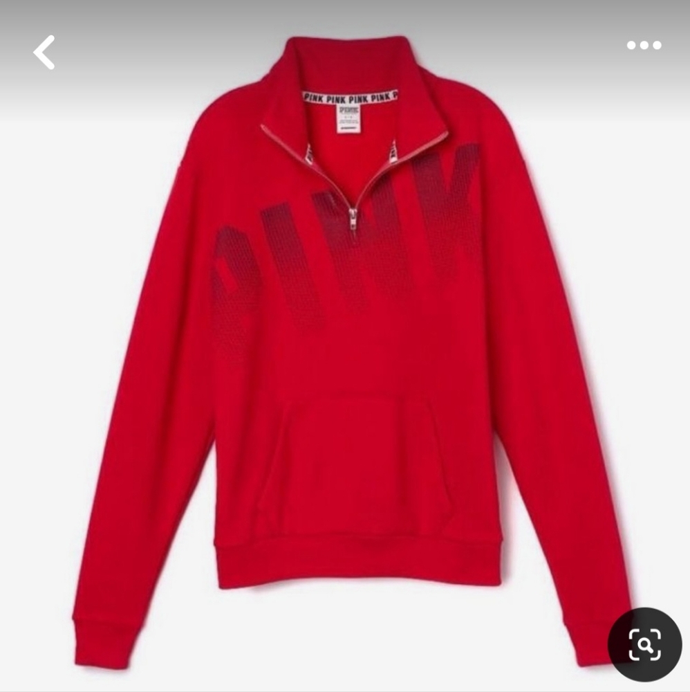VS Pink Sweatshirt Quarter Zip Pullover Graphics Red  ** Large  ** EUC!!